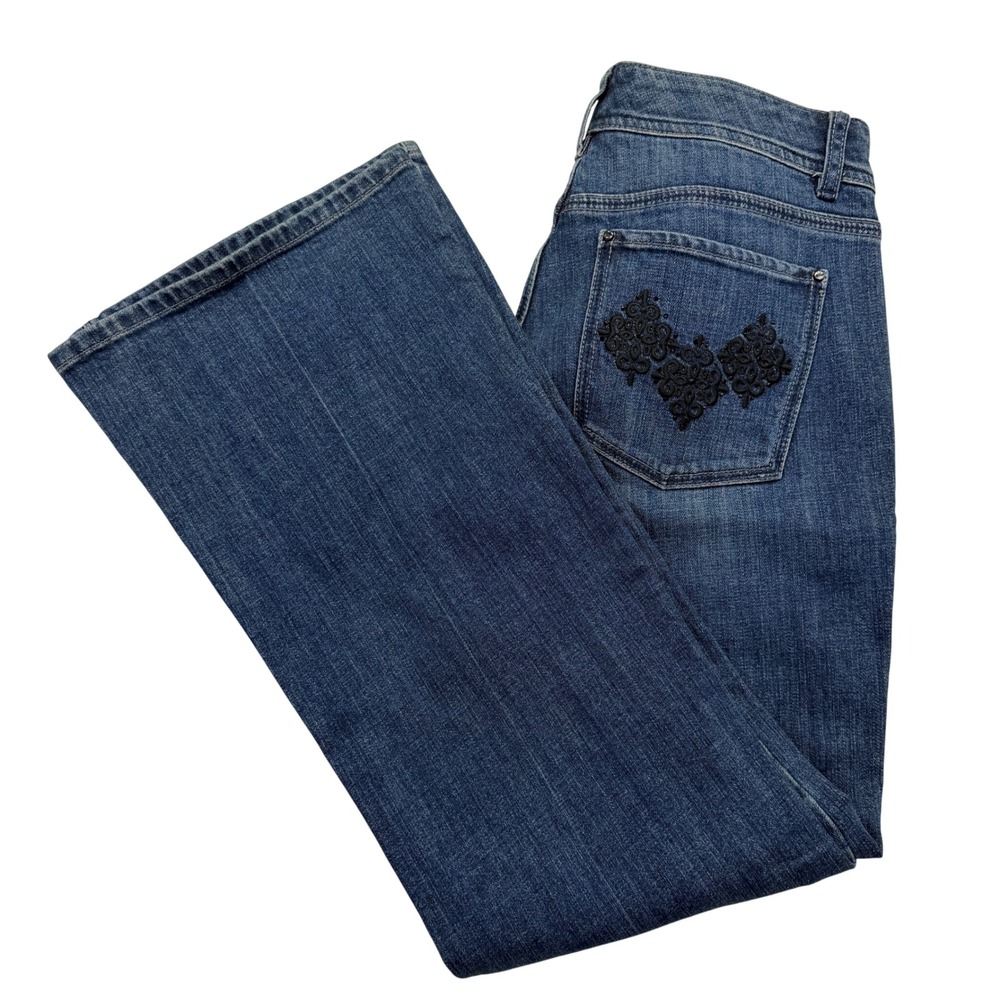 White House Black Market Flare Leg Jeans Embellished Pockets Womens Sz 8S